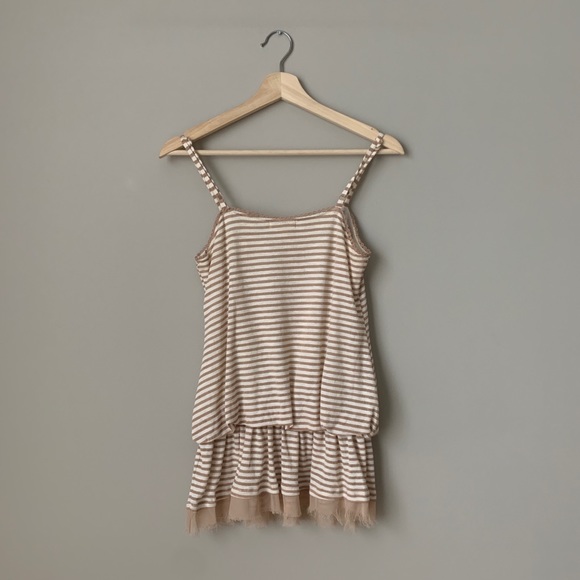 {Mine} Tan & White Striped Peplum Tank Top - Picture 5 of 6